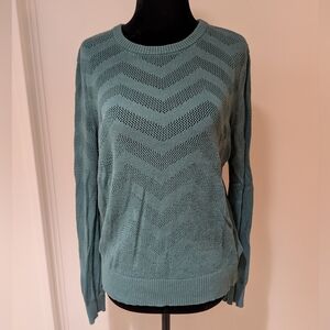 Modcloth Sweater Womens Green Crochet Knit Sheer Chevron Pullover Medium